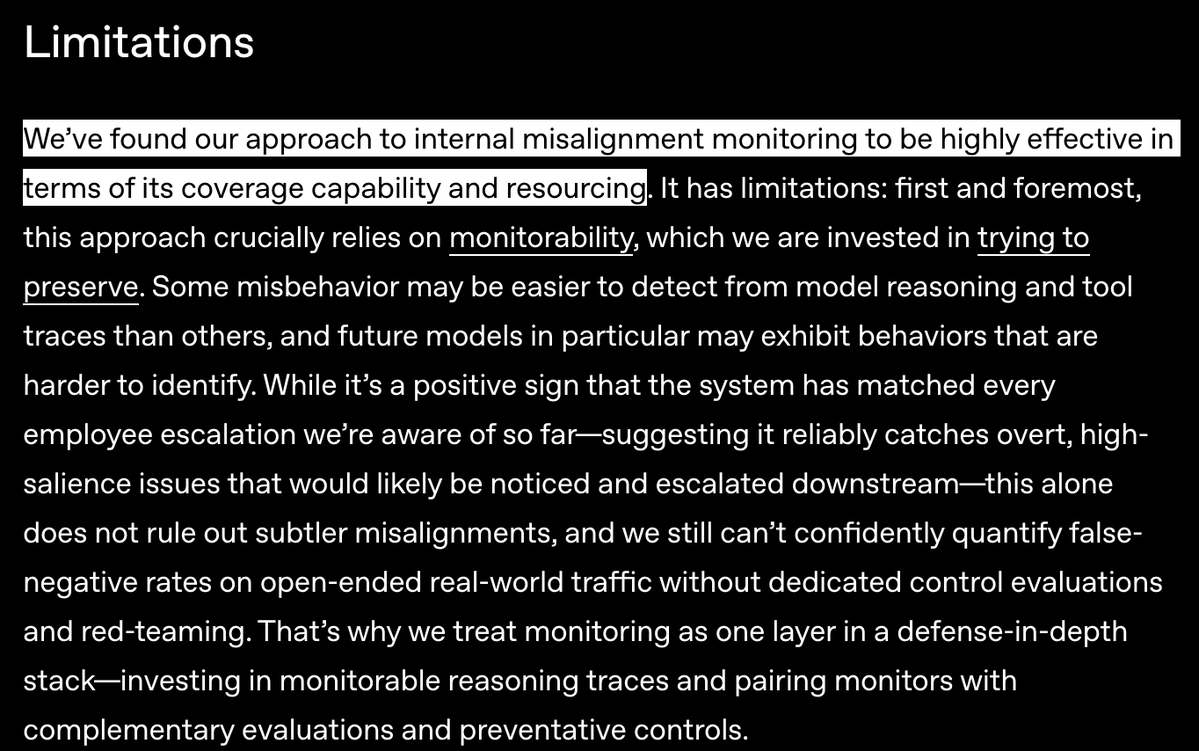 6monthsAgoInAI's tweet photo. 6 months ago: OpenAI's "How we monitor internal coding agents for misalignment" notes its agents had tried to upload repos to the public internet.

https://t.co/YhDy6Nh7zX https://t.co/kufdvPII8f