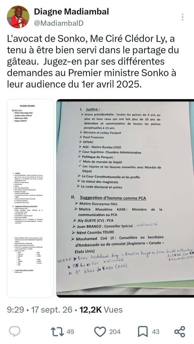 fofbachir's tweet photo. Jusqu'à quand @MadiambalD continuera-t-il d'accuser Me Ciré Cledor Ly et @SonkoOfficiel, avec documents à l'appui, sans que ceux-ci ne daignent,  à défaut de lui répondre, éclairer l'opinion ? https://t.co/L2hIPw4m1m