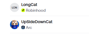 EricCryptoman's tweet photo. Which cat gonna hit $25m first?

robinhood:0x1537fee0675e85a9b3f01938a56c9e6ed6941e18 from @longdotxyz @RobinhoodCrypto  (main leveraged pair runner)

upsidedowncat-3:native from @Arguspad @arc (main arc chain runner) https://t.co/6iDDyc3Q0C