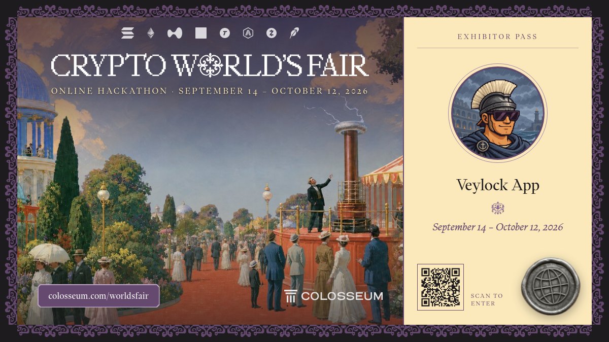 veylockapp's tweet photo. VEYLOCK is entering the arena. 🎡

We’re joining @Colosseum’s Crypto World’s Fair, Sept 14–Oct 12, to build a better standard for token commitments: public schedules, onchain vesting, and unlocks anyone can verify.

Promises fade. Contracts persist. https://t.co/3TD5kCphMM