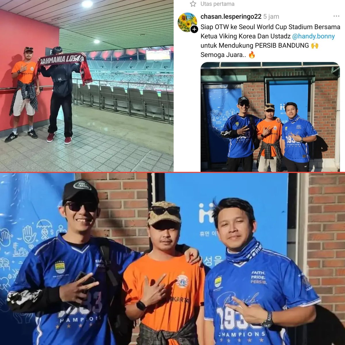 gilabola_ina's tweet photo. RESPECT MOMENT. 👏💙🧡

Pendukung Persija Jakarta, Jakmania ikut mendukung Persib Bandung saat bertandang ke markas FC Seoul di pertandingan fase grup AFC Champions League Two kemarin.

Memang harusnya seperti ini, siapapun klub yang berjuang membawa nama Indonesia, wajib kita dukung.

Hal-hal baik seperti ini yang harusnya disebarkan.

📸 instagram/handy.bonny