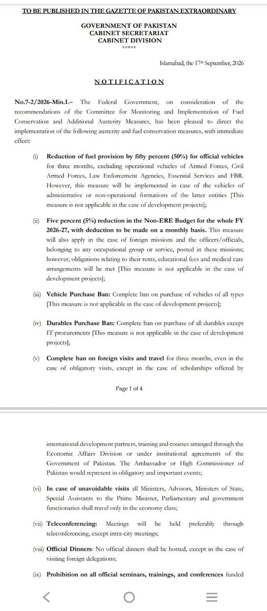 wahabalerts's tweet photo. ⚡The Federal Government has announced a series of austerity and fuel conservation measures, as mentioned in the notification.

⚠️ No four-day working week has been introduced under this notification.

#Punjab #AusterityMeasures #Lockdown #SmartLockDown https://t.co/PM9pLnuaAM