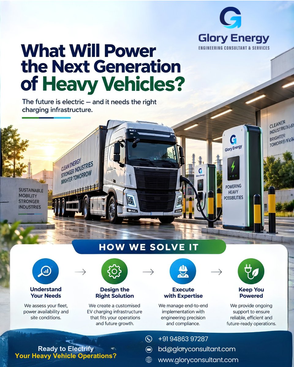 EnergyGlor50505's tweet photo. ⚡ What will power the next generation of heavy vehicles?

Planning EV infrastructure for heavy vehicles!
📞 +91 94863 97287
#evcharging #electricvehicles #heavyvehicles #engineering #gloryenergy https://t.co/fhsKCsGs5N