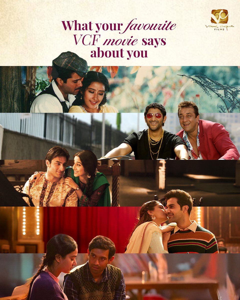 VVCFilms's tweet photo. Your favourite VCF movie might be revealing more than you think 🎬
Let’s see if we got yours right 🤭

#1942ALoveStory #LageRahoMunnaBhai #Parineeta #EkLadkiKoDekhaTohAsiaLaga #12thFail https://t.co/qEbv1B3vDx