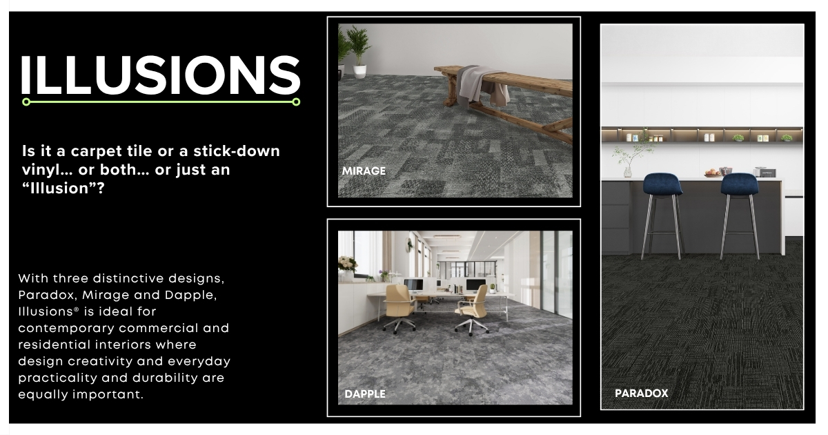 Floornet1's tweet photo. At first glance, Illusions® captures the warmth appearance associated with a carpet tile. But look again. This is not a carpet, it`s a high-performance LVT range created to blur the line between soft flooring aesthetics and resilient flooring performance.
#Floornet #Illusions https://t.co/FIRHQbVTYQ