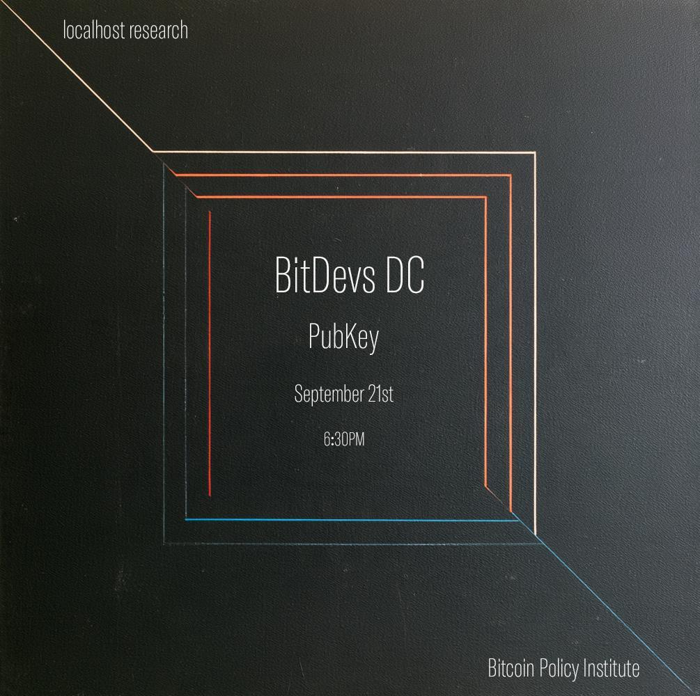 bitcoinpolicy's tweet photo. ANNOUNCING Freedom Tech DC BitDevs: Join us Monday Sept. 21 at 6:30 PM @ PubKey DC

Co-hosted by BPI and @lclhostresearch, this open-to-the-public BitDevs brings together technical and non-technical attendees to discuss the latest code changes, research, and proposals across the Bitcoin ecosystem.

No presentations, just a collaborative Socratic discussion about what’s happening in Bitcoin right now.

Not a developer or a self-proclaimed Bitcoiner? Even more reason to join the conversation.