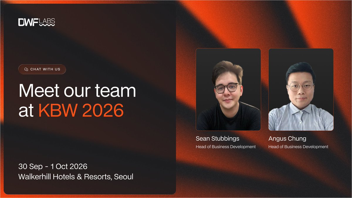 DWFLabs's tweet photo. .@kbwofficial is where elite leaders, builders, and communities shaping the future of digital assets are meeting.

Angus Chung and Sean Stubbings @0xSeanSS (Heads of Business Development) will be on the ground in Seoul.

Reach out to our team to discuss partnerships and collaborations.

See you there 🤝

#KoreaBlockchainWeek