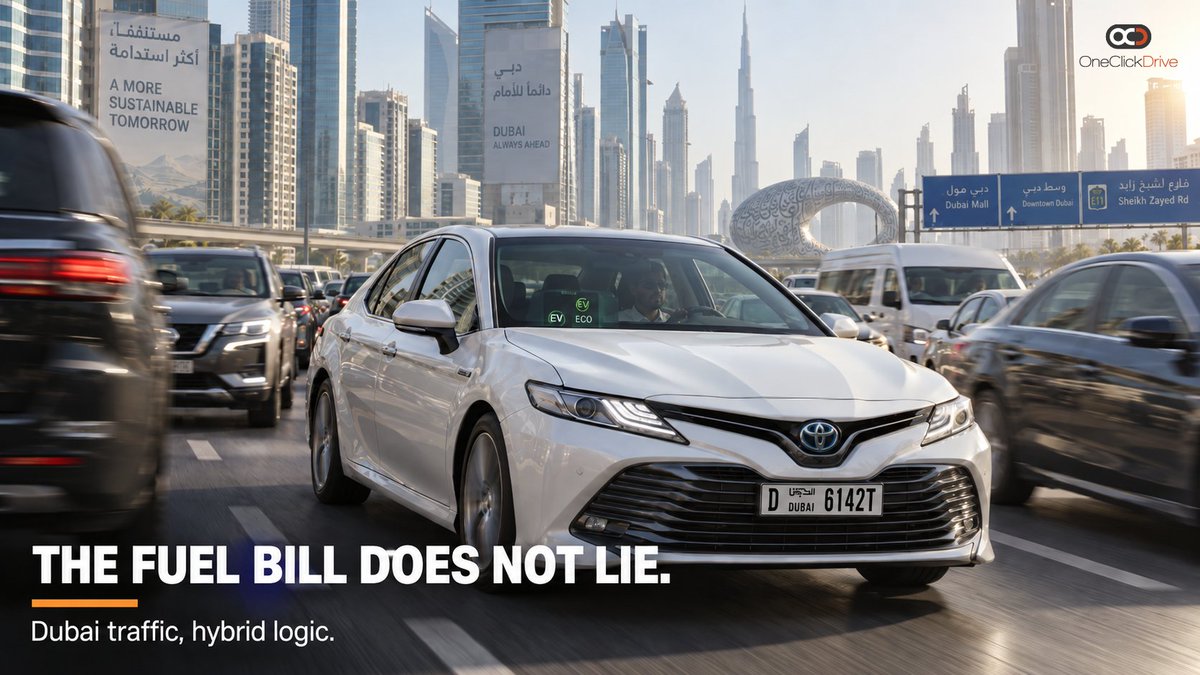 OneClickDrive's tweet photo. In Dubai stop-go traffic, a good hybrid quietly wins the fuel maths. The badge matters less than your commute.

#DubaiCars https://t.co/3xMyFFmt6R