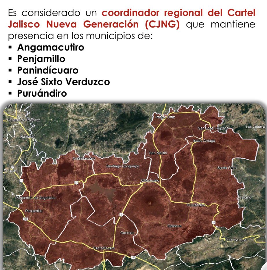 OHarfuch's tweet photo. En el marco de la Estrategia Nacional contra la Extorsión, instruida por la Presidenta @Claudiashein, fue detenido en Michoacán Manuel Alejandro “N”, alias “El Señor de la T”, identificado como coordinador regional del CJNG y generador de violencia, relacionado con extorsión, secuestro, homicidio, desaparición de personas y narcomenudeo.
De acuerdo con las investigaciones, mantenía presencia y operación criminal en el Bajío de Michoacán, en Angamacutiro, Penjamillo, Panindícuaro, José Sixto Verduzco y Puruándiro. 

La detención fue resultado del trabajo coordinado de la Fiscalía de Michoacán, la Secretaría de Seguridad Pública de Michoacán, @Defensamx1, @SEMAR_mx, @SSPCMexico y @FGRMexico.
 Seguiremos debilitando a los grupos que extorsionan, amenazan y generan violencia contra las familias y los sectores productivos de Michoacán.