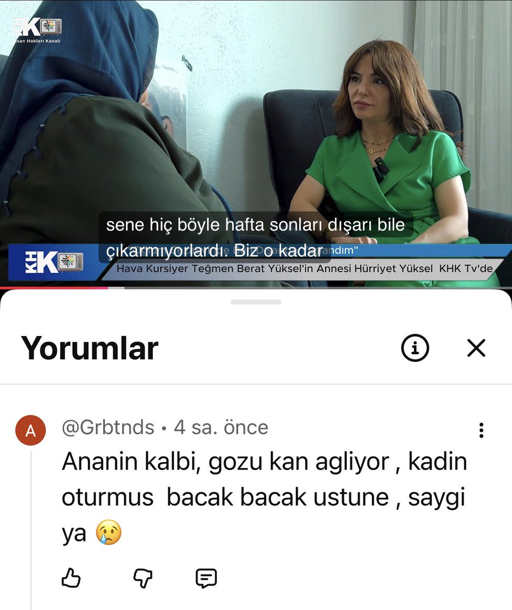 avhaticeyldz's tweet photo. Dünkü yayına böyle 2 yorum gelmiş. 
Diğeri de “anne ağlıyor sunucu bacak bacak üstüne atmış ruhsuz” yazmış.
Ne çok seviyorsunuz niyet okumayı,hüküm vermeyi,taş atmayı. 

Mesaj sahipleri, acıya omuz verin,bir şeyler yapın,enerjinizi ne insanlığa ne kendinize zerre-i miskal faydası olmayan mesajlar yazmak için harcamayın.