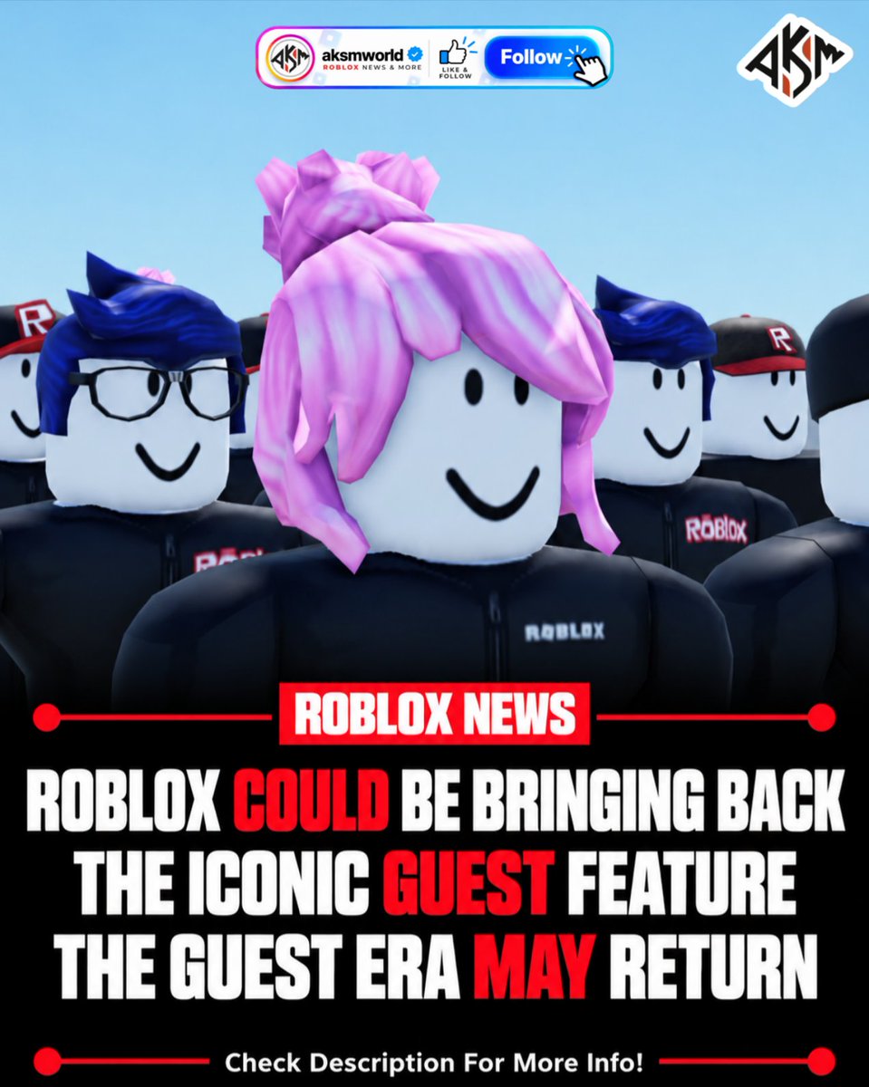 aksmworld's tweet photo. Roblox is potentially bringing back Guests, which could allow players to play standalone games without needing an account. 
If true, the Guest era could be making a comeback! https://t.co/JUccdrDbF3