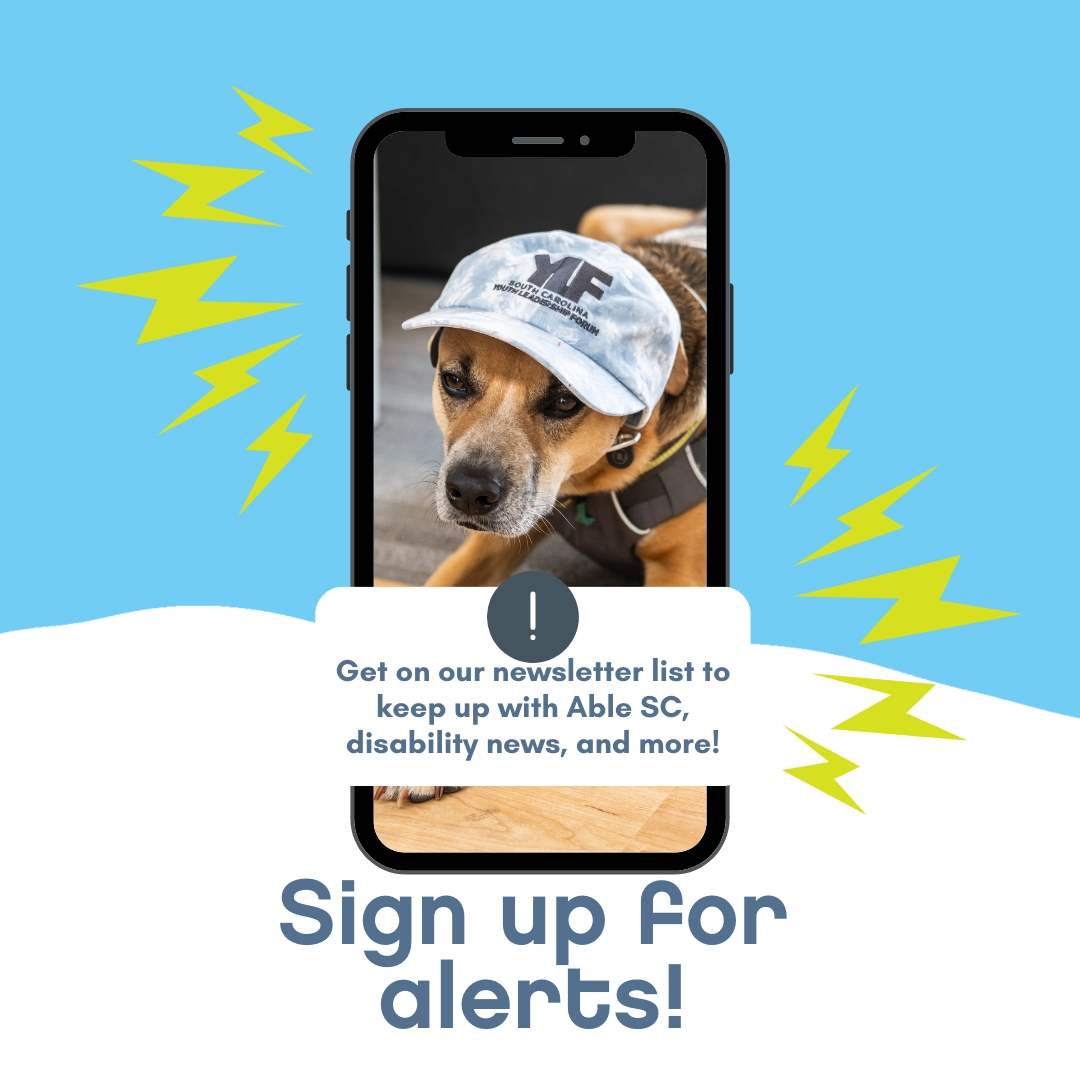 Able_SC's tweet photo. Are you signed up? We send out various weekly newsletters on disability-related topics and other news from Able SC! You can even add your phone number to get text alerts when needed most.
Interested? Visit https://t.co/1tnSYCwDZH
#Newsletters #MailingList #AbleSC #ActionAlert https://t.co/0nf9QOKeNI