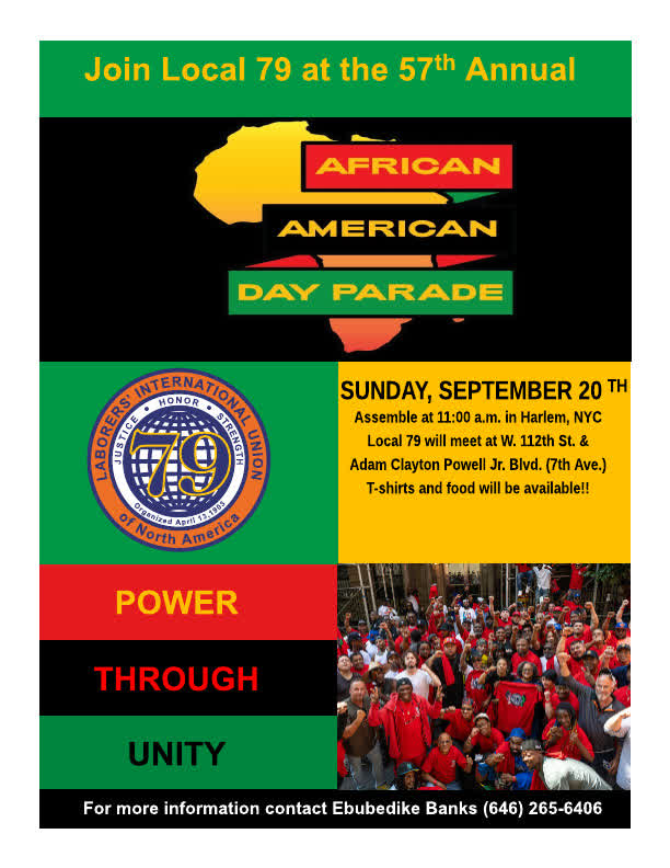 local79nyc's tweet photo. Join Local 79 at the 57th Annual African American Day Parade: Sunday, September 20, 2026 Assemble at 11:00 am in Harlem, NYC
Local 79 will meet at West 112th St. &amp; Adam Clayton Powell Jr. Blvd. (7th Ave.)

For more information contact Ebubedike Banks (646) 265-6406 https://t.co/GKoXpdwQPm