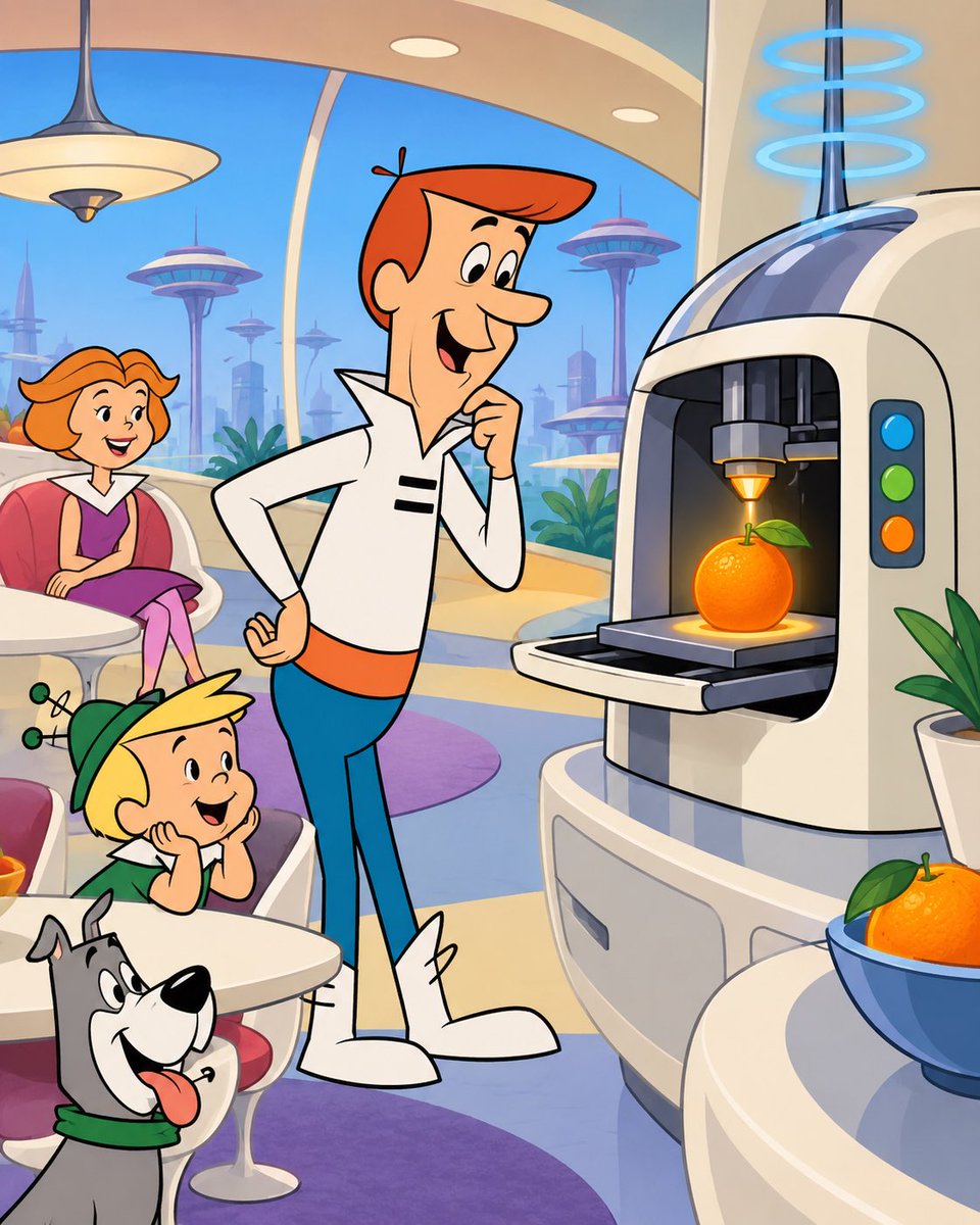 glennpturner's tweet photo. FOOD FOR THOUGHT: What comes after AI and robotics?

I keep wondering if the next enormous technological frontier is 3-D printing.

Remember George Jetson walking up to a machine, asking for an orange, and the machine simply producing one?

We are obviously nowhere near that today. But look at the direction:

🏠 We can already 3-D print houses.
✈️ We can print aerospace and defense parts.
🍽️ 3-D printers can already shape prepared food ingredients into finished foods.
🧬 Scientists can bioprint cells and relatively simple tissue structures for research.
⚛️ Researchers are even exploring manufacturing at the molecular and atomic level.

That’s where the question gets interesting.

Today, a 3-D printer generally takes an existing material and turns it into a shape or object.

But what happens if someday the machine can actually construct the material itself?

Give it the necessary molecular building blocks, download the “recipe,” and tell it what to make.

An orange assembled from its basic ingredients?

A replacement part made locally instead of shipped halfway around the world?

A medicine manufactured on demand?

Or, much farther into the future, fully functional replacement tissue—or even an organ?

Some of the companies already working around the edges of additive manufacturing include $DDD, $SSYS and $VELO, while companies like BICO/CELLINK are involved in bioprinting.

I’m not suggesting these are necessarily the future winners. I’m more fascinated by where the technology itself could ultimately lead.

Maybe AI isn’t the destination.

Maybe AI teaches the machines how to build everything else.

Too Jetsons… or eventually inevitable?