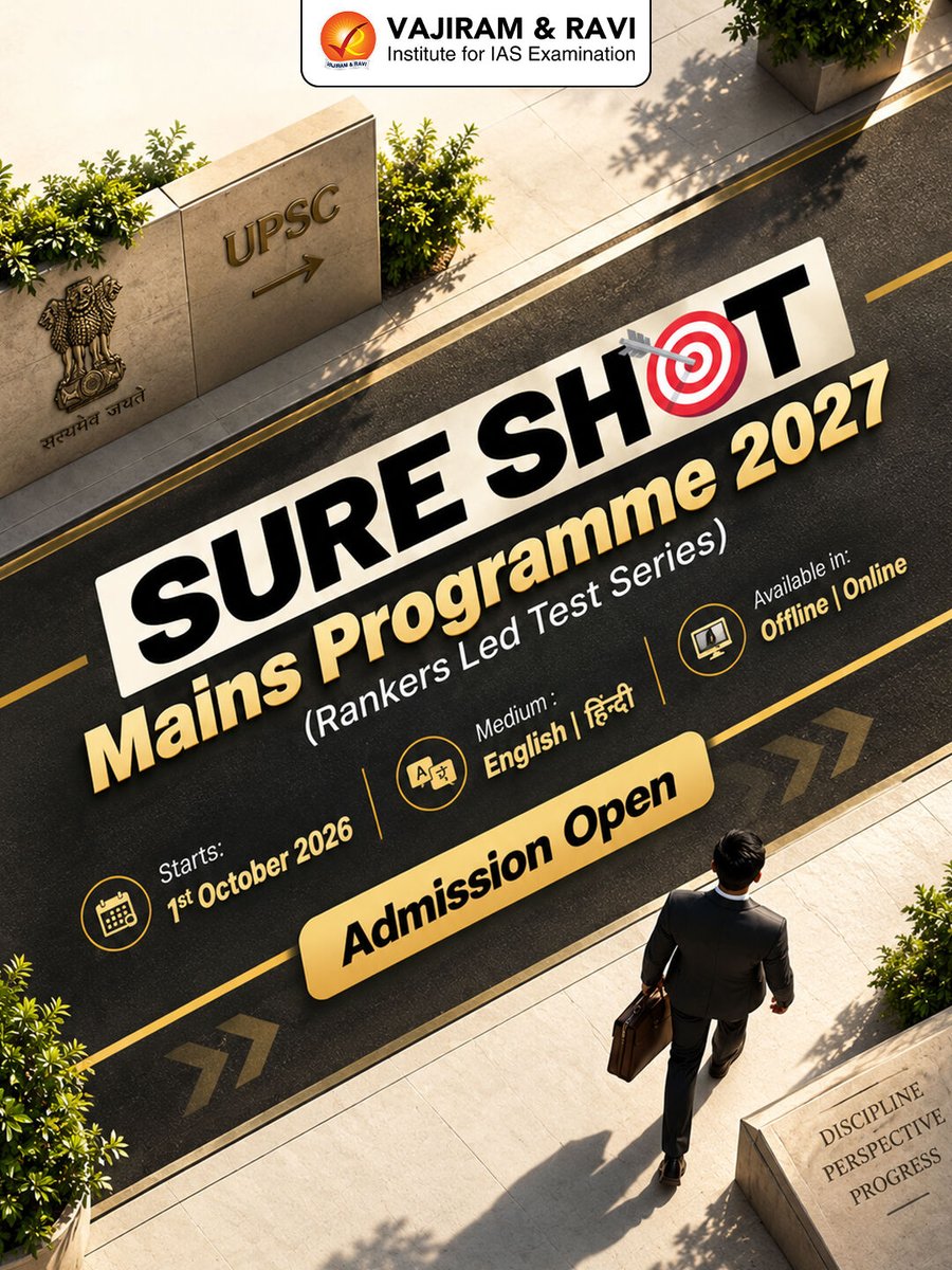 VajiramRavi's tweet photo. Sure Shot Mains Programme 2027 | 1st October 2026 | Vajiram and Ravi
π To Know More: https://t.co/isKPpfvjiS
π 080-6220-6330
#SureShotMainsProgramme2027 #UPSC2027 #UPSCMains #MainsPreparation #UPSCPreparation #AnswerWriting #MainsTestSeries #VajiramAndRavi https://t.co/8KuRiJJ9Lo