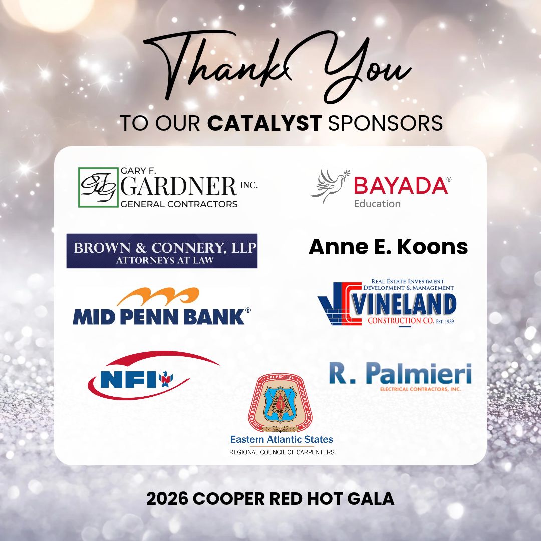 _CooperNorcross's tweet photo. Our Catalyst Sponsors help turn vision into action. Thank you for standing with Cooper as we enter a new era of growth, innovation, and investment in the communities we serve. ✨💙 @Mid_Penn_Bank @VCCRealEstate @NFIindustries @EASCarpenters

#CooperRedHotGala https://t.co/ceby6vfG3S