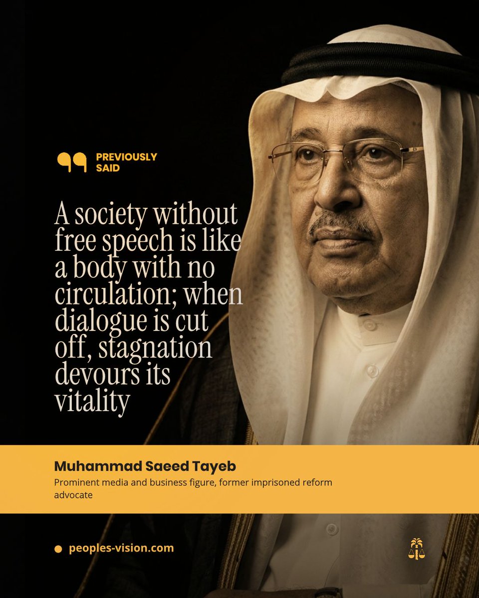 PeoplesVisionSA's tweet photo. Previously said: "Free speech is lifeblood."

💬 Muhammad Saeed Tayeb, writer and reformer

#PeoplesVision #PVR4 https://t.co/1julDYhJQL