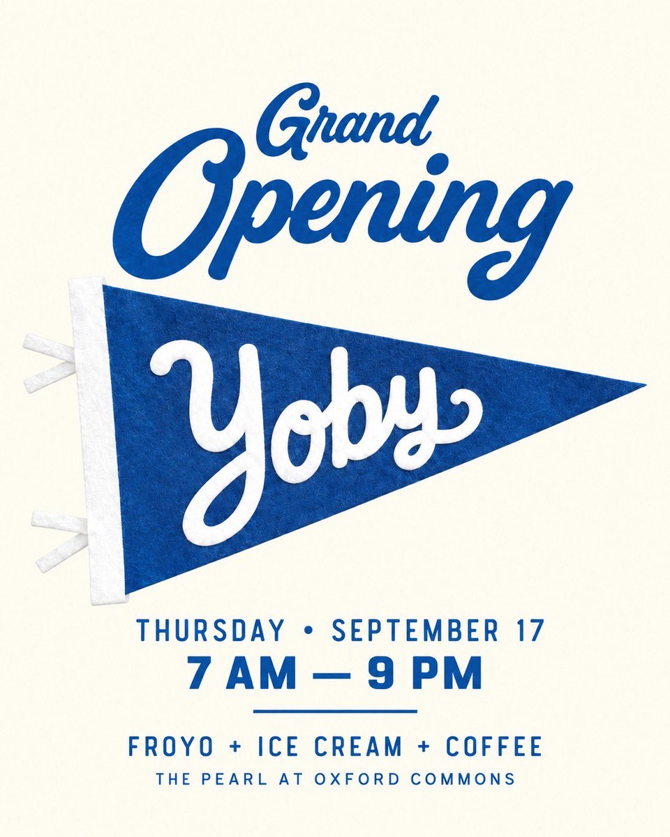 RichardCrossSTM's tweet photo. YOBY is open! Come start your day with our full service coffee bar. Stop in for a sweet treat … we are Oxford’s new home for @ILoveBlueBell and FroYo. Can’t wait to see you and serve you!!!

And a special thanks to folks that came by yesterday for our “soft” opening. https://t.co/CHRvU1OtAA
