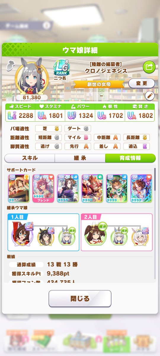ChannelJyo's tweet photo. やっぱり因子をちゃんと作ると育成が楽ですね。
4ステカンストが楽にできます。
クロノでコレなので、さらにパワー補正あるキャラだとかなり伸びそうです。

チムランも一気に伸びて楽しくできてます。 https://t.co/ISoiiwKhAr