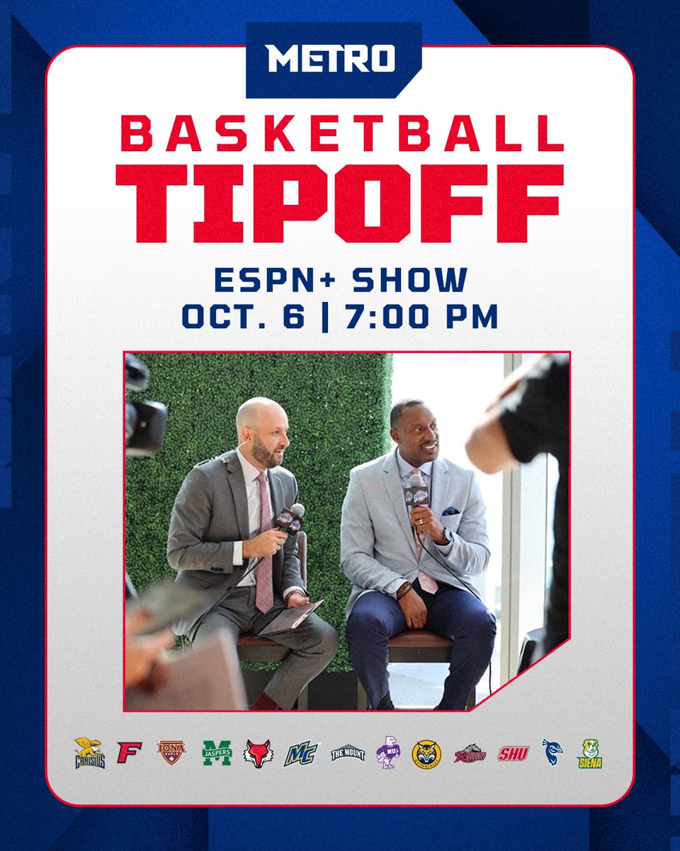 MetroConfHoops's tweet photo. 📺 | Don't miss our 2026 Metro Basketball Tipoff show on @ESPNPlus, airing on Tuesday, Oct. 6 at 7 PM ET 🏆

#MetroHoops https://t.co/75v0XLMZ47