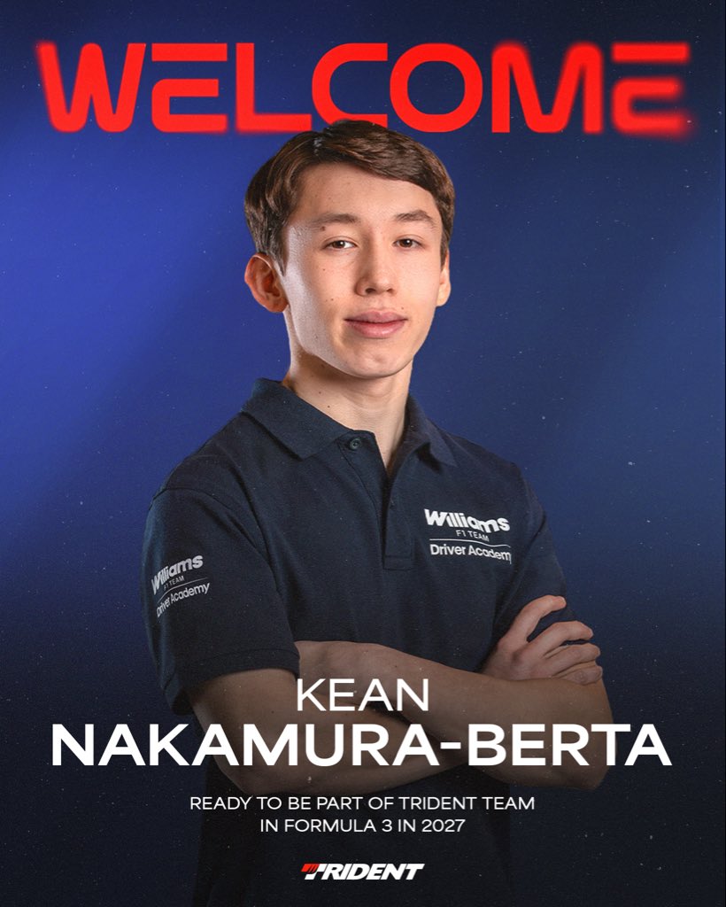 trident_team's tweet photo. Welcome home, Kean! 🔱 
Official: Kean Nakamura-Berta in FIA F3 with Trident for 2027! 
Full push! 🏎️💨

#TridentTeam #TridentMotorsport #F3 https://t.co/8UIvEYH1uJ