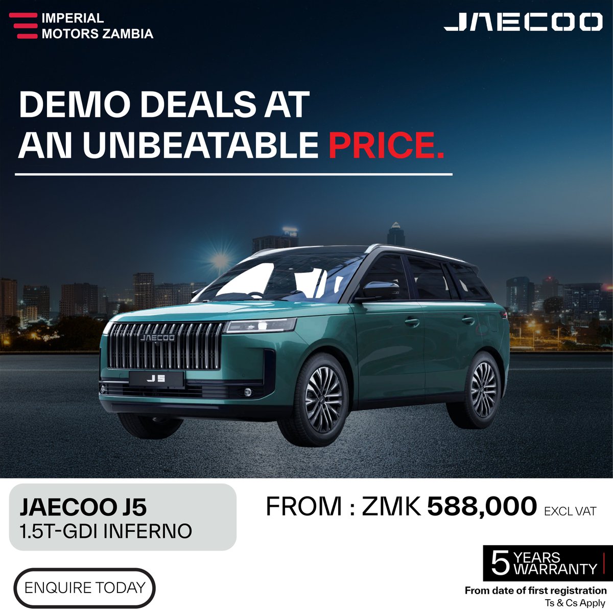 JaecooZambia's tweet photo. Take advantage of this exclusive Demo Vehicle Deal and enjoy exceptional value on a vehicle that combines quality, performance, and peace of mind.
Email: info@imperialmotorszambia.co.zm
Telephone: +260 955 647 726
Website: https://t.co/VpXTjy8At7 https://t.co/BoG29mGhnU
