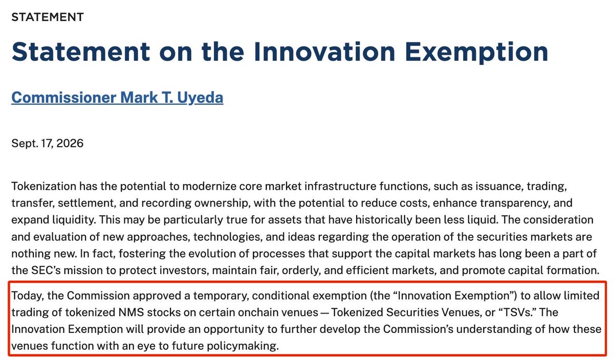 _Crypto_Barbie's tweet photo. ⚠️ JUST IN: THE U.S. SEC IS APPROVING LIMITED ON-CHAIN TRADING OF TOKENIZED SHARES UNDER A TEMPORARY EXEMPTION! 📝 https://t.co/wHqIfjEjlE