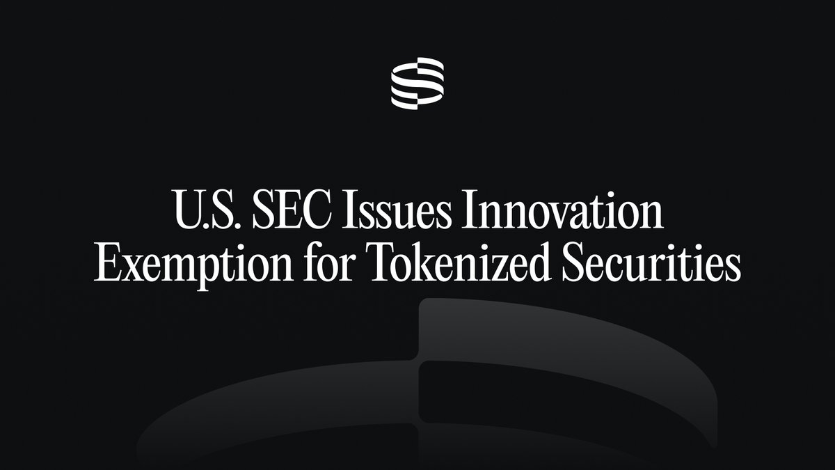 Securitize's tweet photo. The SEC’s Innovation Exemption is another important sign that this administration is eager to foster innovation and create a fertile environment for tokenized securities in the United States.

We commend Chairman Atkins, the Commission and SEC staff for continuing to advance opportunities for tokenized securities and encourage responsible experimentation with new market structures.

We are eager to dive into the details of the framework and fully understand the opportunities it creates for Securitize, our partners and the broader market.

Securitize is well positioned to participate in tokenized securities, with and without exemptive relief. Importantly, our business does not depend on an exemption: we already issue and operate tokenized securities within the existing federal securities framework.

Our long-term focus remains building durable, regulated onchain markets that provide investors with enforceable rights, strong protections, transparent ownership and best execution.

We look forward to working with the SEC, issuers and market participants as this framework develops to  help realize the full potential of tokenized securities in the United States.

Tokenize the World.