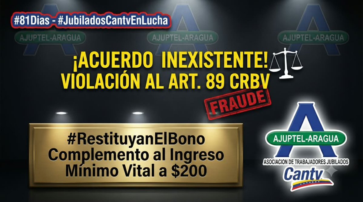 LazaballetNail's tweet photo. #17Sept #81Dias Inconstitucionalidad flagrante! Pretender imponer un falso tope que mutila el ingreso del #JubiladosCantvEnLucha viola ordenamiento jurídico de actas 2023. @SalaPrensaCantv #RestituyanElBono Complemento al Ingreso Mínimo Vital a $200 @elsiglocomve @ElPeriodiquito https://t.co/UASsly0BzB