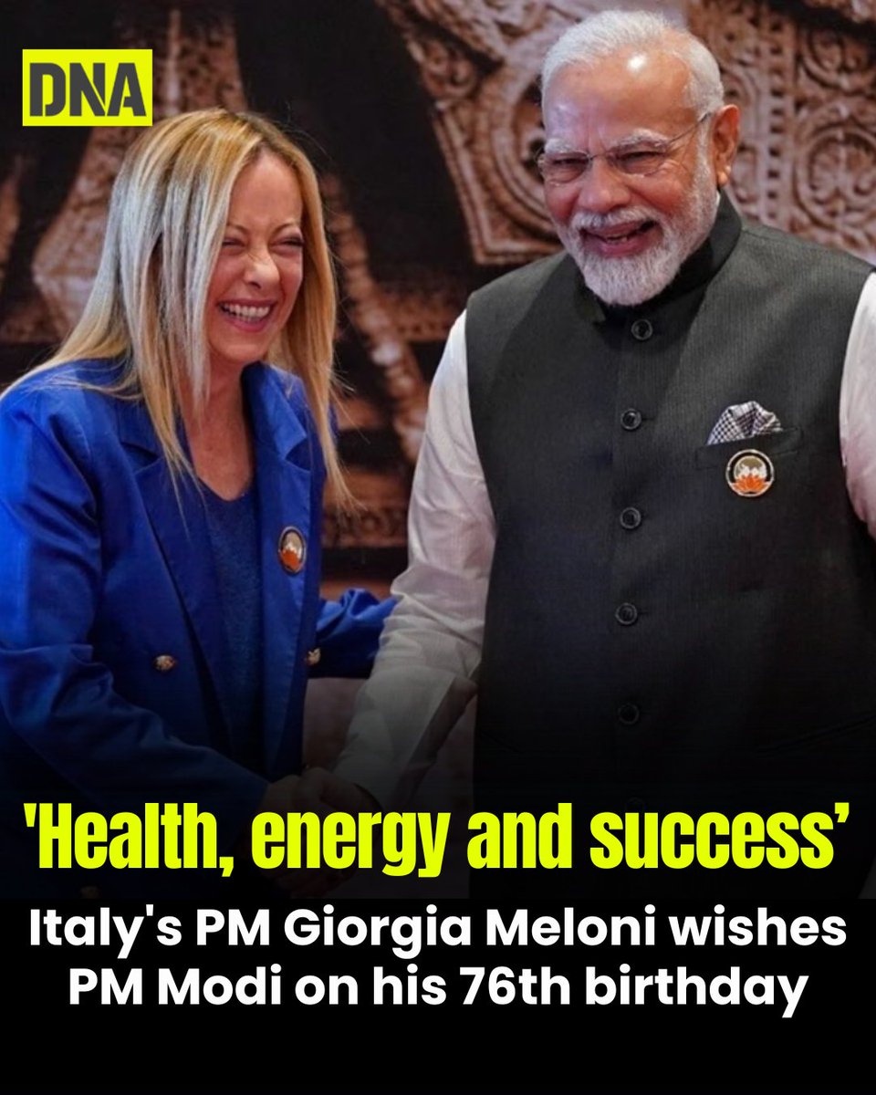 dna's tweet photo. In a post on X, Meloni said Italy and India were continuing to strengthen their “deep bond of friendship” while working together towards cooperation and prosperity.

Read here :https://t.co/a8Ck4JHcoy

#GiorgiaMeloni #PMModi #Modi76thBirthday #ItalyIndia #Melodi #DNAUpdates https://t.co/GeBKi8wL7r