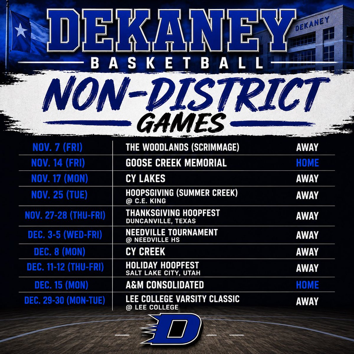 DekaneyMBB's tweet photo. Dekaney Boys Basketball Non - District Schedule❗️ https://t.co/olbfFlJu3U