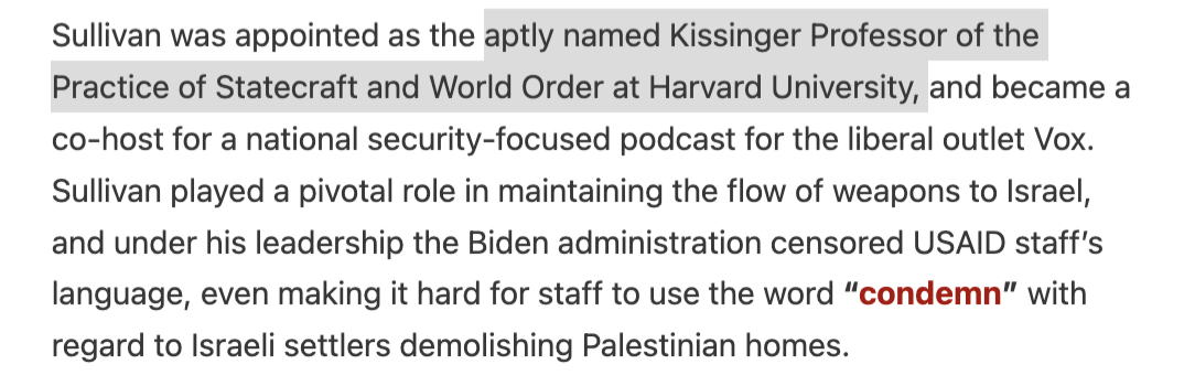 cathwfraser's tweet photo. yes. 

you really can't make this stuff up -- Sullivan now the "Kissinger Professor of the Practice of Statecraft and World Order" https://t.co/NM1Td2h3aL