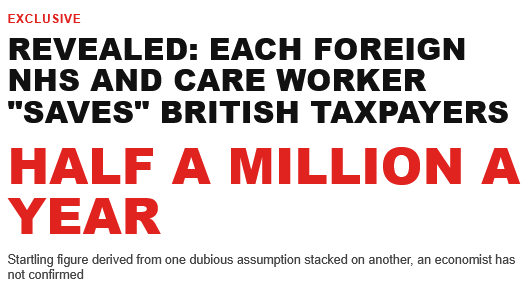RenaudFoucart's tweet photo. Just for fun: each migrant in the NHS and care system saves more than £500,000 to British taxpayers. Using the same kind of stupid logic as the computations on fiscal burden: (1/5) https://t.co/itJWzl6Xho