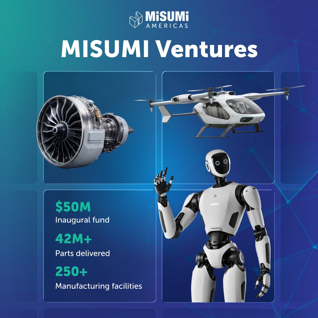 misumiamericas's tweet photo. Today, we're announcing MISUMI Ventures, part of MISUMI Group's $1 billion Global Investment Vision. The fund gives MISUMI Americas a foothold in the US hardware/robotics scene and gives founders a manufacturing partner from prototype through scale.

🔗 https://t.co/ajmonUPgZi https://t.co/csT7DNiJul
