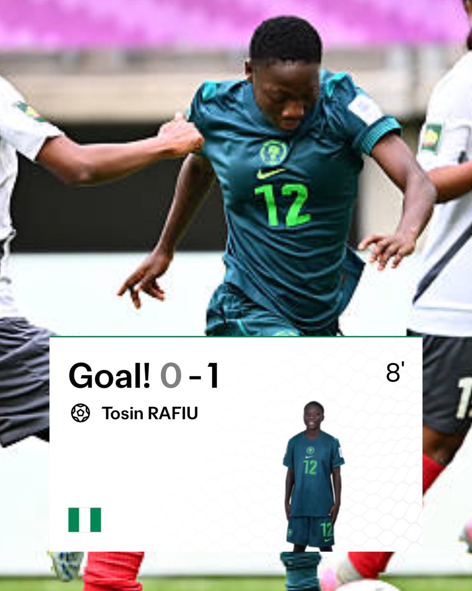 AdemolaVictorTv's tweet photo. 8’ | ⚽ GOAL! NIGERIA LEAD.

Tosin Rafiu scores her second goal of the tournament.

The young midfielder, who currently plays for FC Robo Queens, is showing her quality on the big stage. 👏🔥

🇳🇬 Nigeria Falconets 1-0 England U20 🏴

#AdemolaSports #Falconets #TosinRafiu #U20WWC https://t.co/xaTFBXcV5o