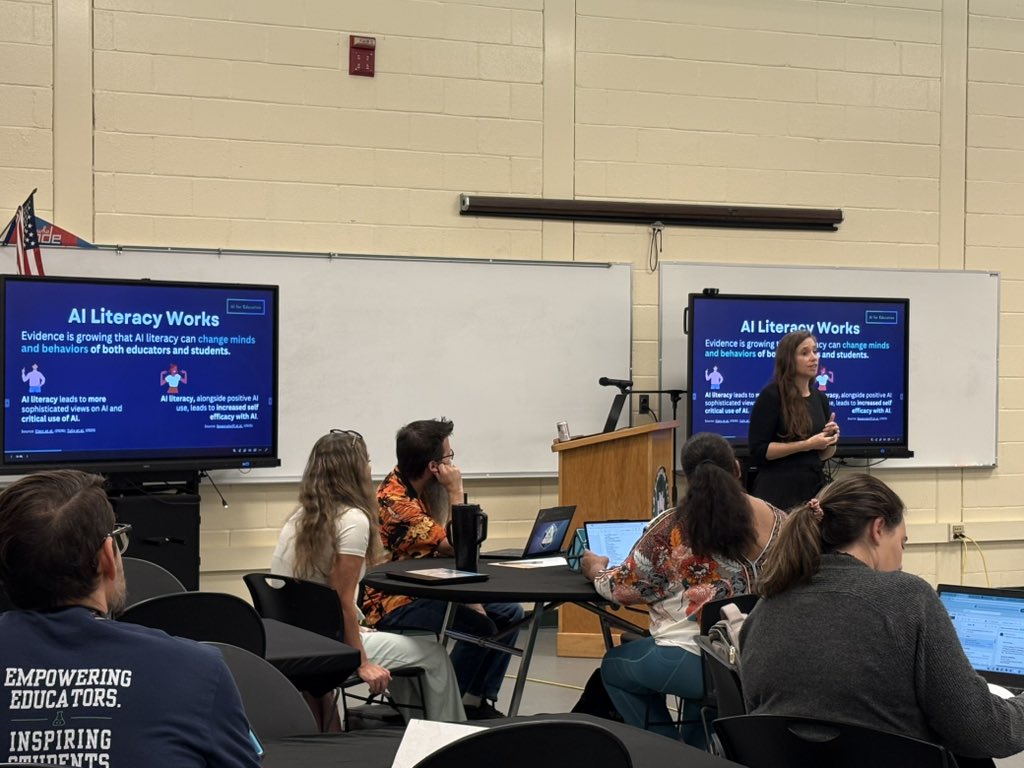 ScienceDcps's tweet photo. DCPS teachers are wrapping up AI Train-the-Trainer learning with @AI_forEducation 🤖🍎 They’re building the skills to use AI thoughtfully &amp; responsibly in order to bring that learning back to teachers across our schools. Building capacity, one trainer at a time! @DuvalSchools https://t.co/rTz9aoJCLA