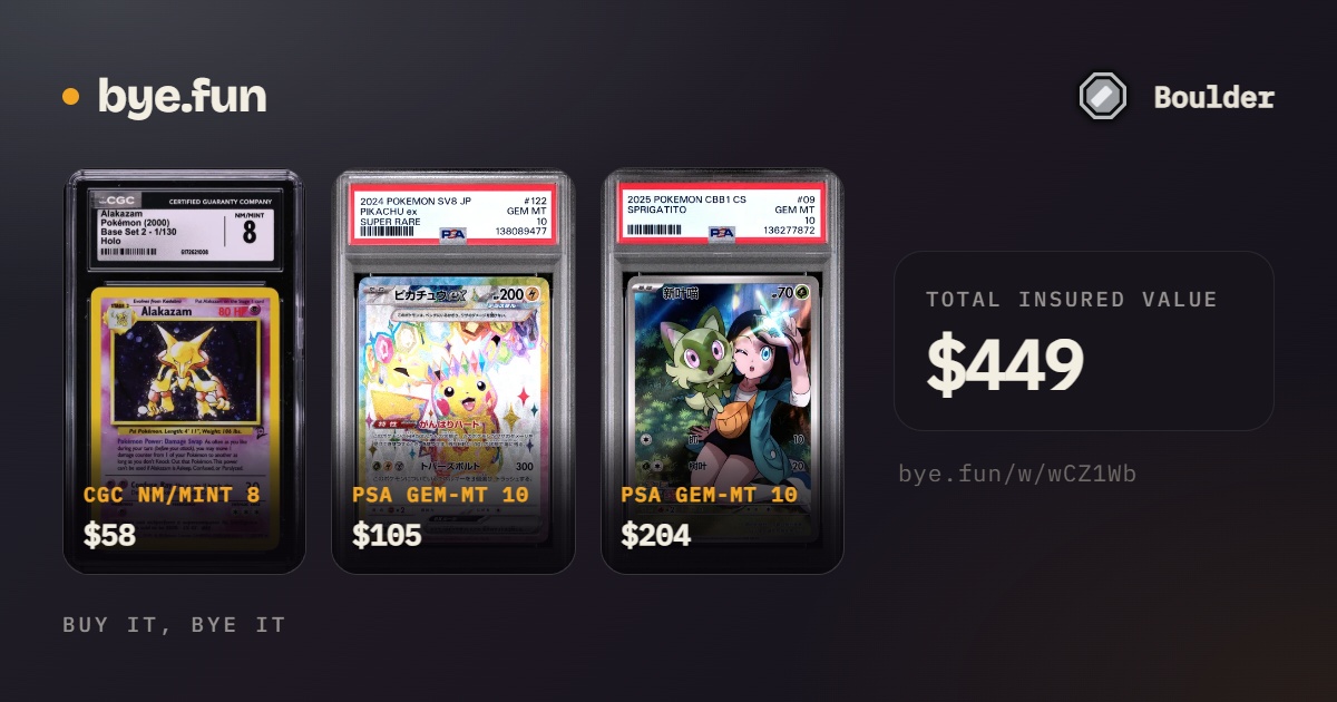 DanireonX's tweet photo. Went through my wallet through @thebyefun and forgot how good some of these looked together

These have alway been a favorite, the Pikachu ex is clean, and also that Sprigatito is way nicer than i remembered

Have around $449 insured with the estimate annually fees of $2305 lol https://t.co/W7uGnSyIh7