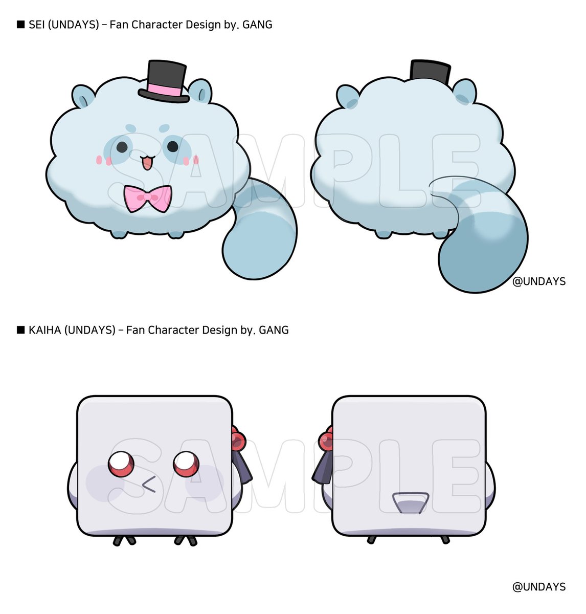 I00RKD's tweet photo. 【WORK】언데이즈 ( @undays_ ) 소속 세이님, 카이하님 팬캐릭터 디자인을 담당했습니다! + 디폴트 크기 비교
