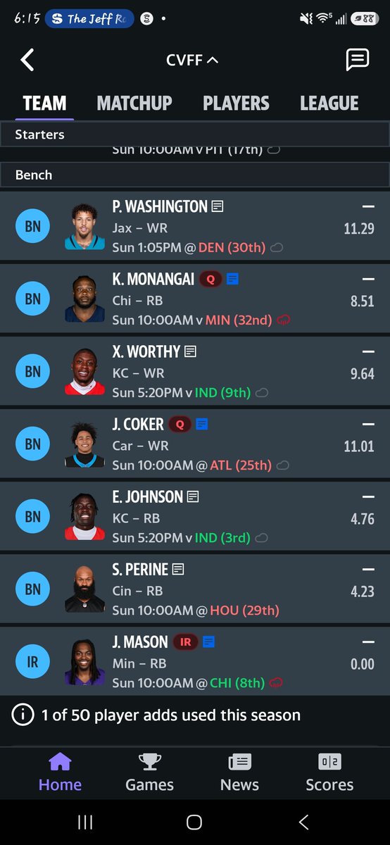 unknownadam2's tweet photo. @JeffRatcliffe @SiriusXMFantasy 
Woke up to a trade offer today Judkins for Olave. Had to put Mason on IR but picked up Perine https://t.co/nSRCVgr0Wj