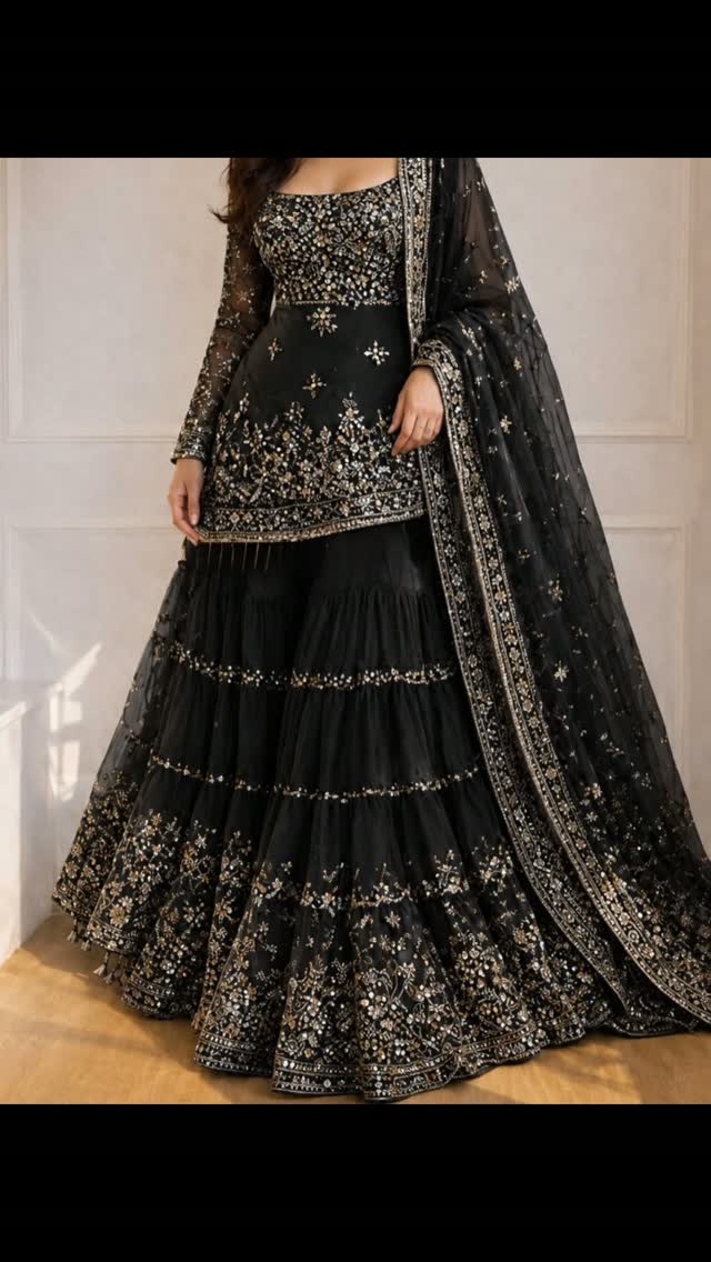 LeanCoffenpkt's tweet photo. Designer heavy faux georgette embroidered sequin-work fancy top, sharara, and dupatta set. Sizes: L (40), XL (42), XXL (44); fully stitched, up to size 44. Sharara length: 39 inches, free size. Soft net dupatta: 2. 10–2. 20 m. Weight: 1. 1 kg. https://t.co/YsrJSPlzzB
