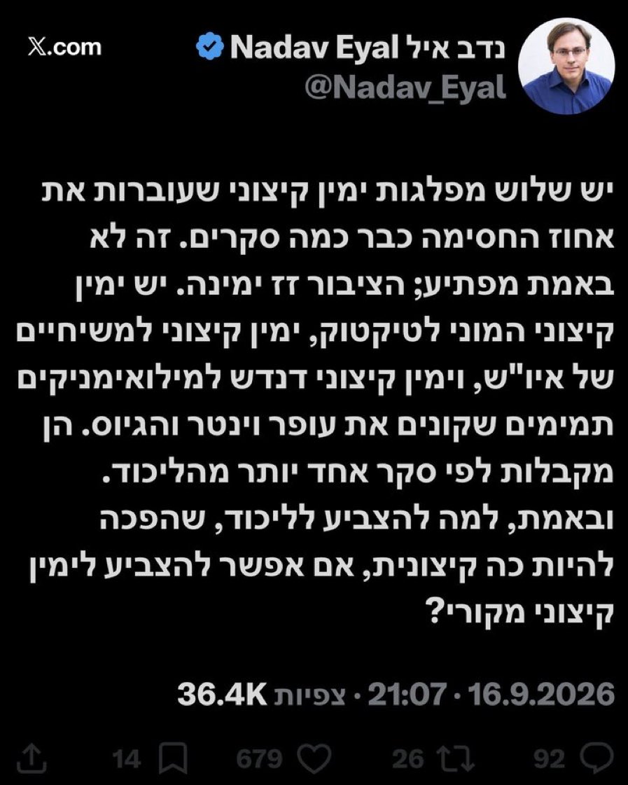 WhilleTrue's tweet photo. אתה קיצוני ואתה קיצוני, גם אתה קיצוני וגם אתה, רק אני, לא קיצוני. 

אגב, בהגדרה קיצוני היא עמדה שמצויה מחוץ לקונצנזוס ולכן להגדיר את הרוב כ״קיצוני״ מלמד על ניתוק מתודולוגי מהמציאות https://t.co/6LJyDzOUEA
