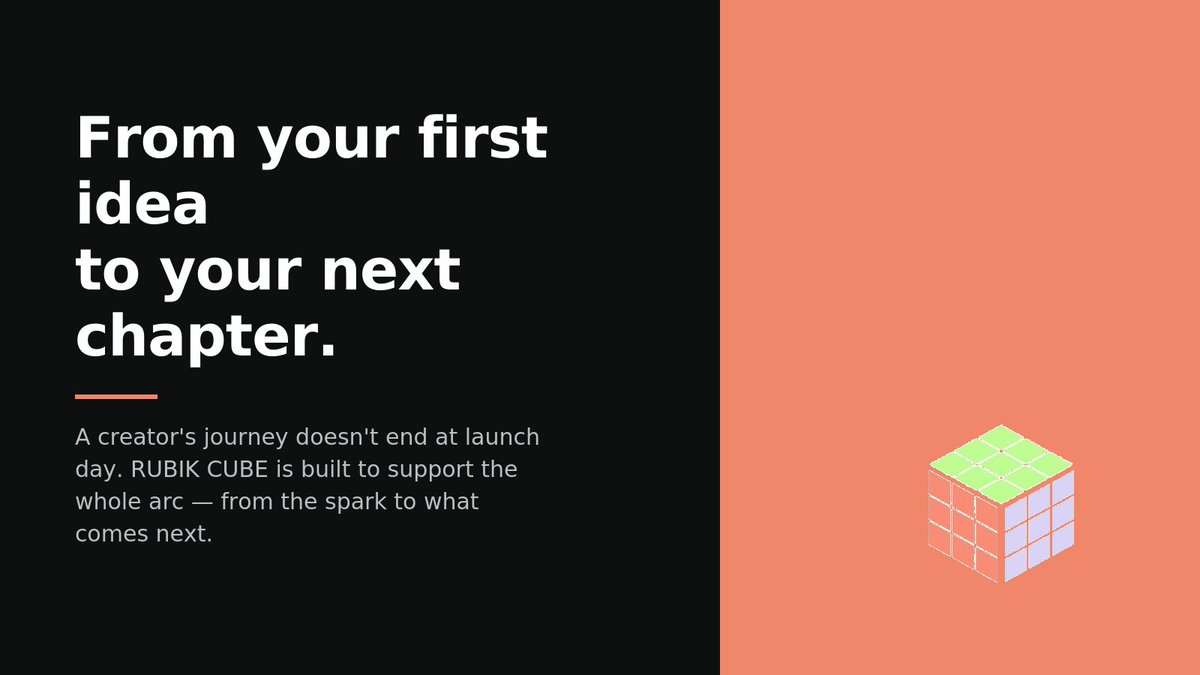 RubikCubeTrade's tweet photo. A creator's journey doesn't end at launch day. RUBIK CUBE is built to support the whole arc, from the spark to what comes next. https://t.co/FAEDqwphLo