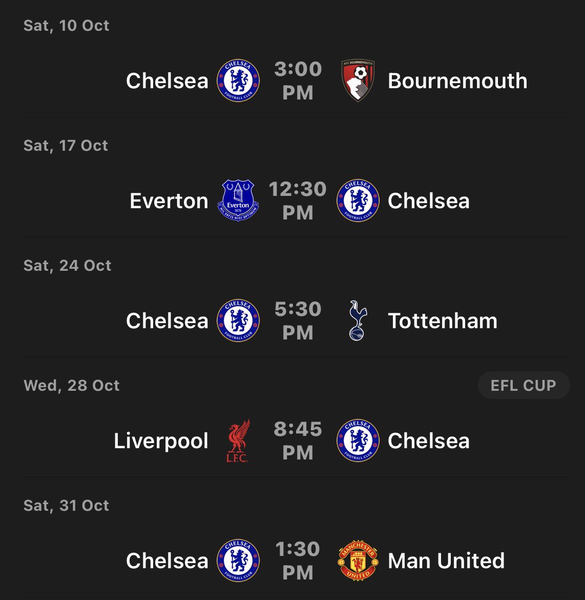 DoctourBrown's tweet photo. Our fixture after the international break looks packed. How many wins can you see? https://t.co/xkXBooHmsF