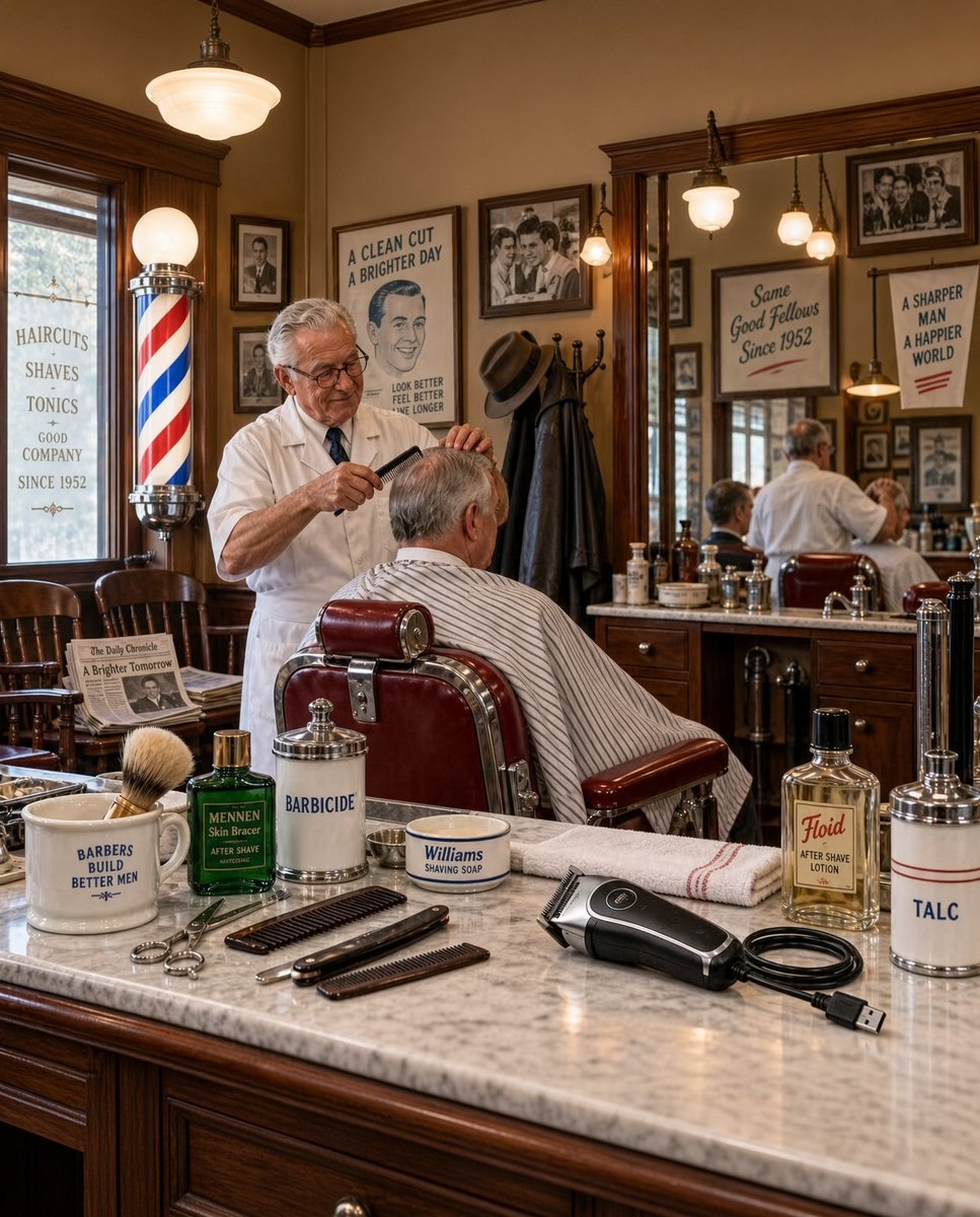 sqsehrish's tweet photo. Only Sharp Eyes 👀

Can you spot what doesn’t belong in this 1952 barber shop? 

One look probably won’t be enough https://t.co/QuySZ5Kk1M