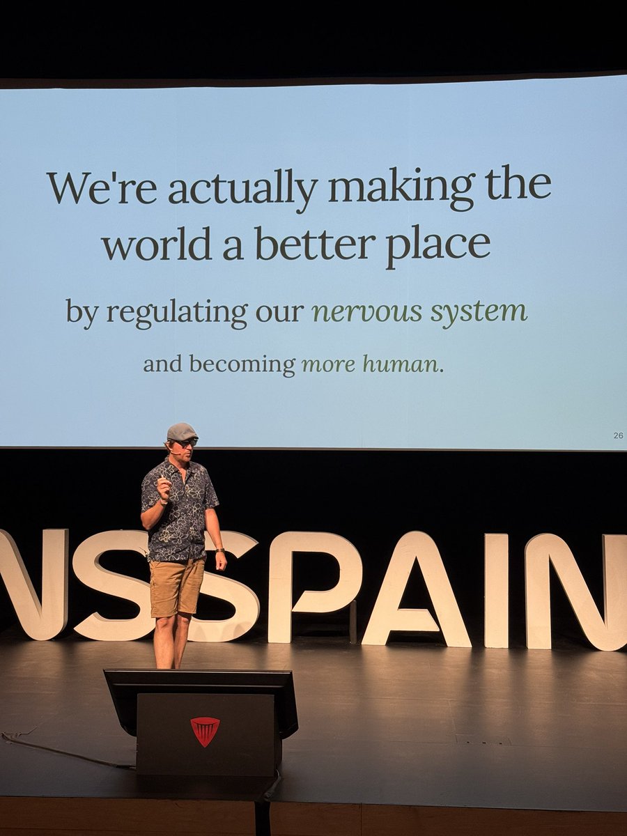 ostrovdi's tweet photo. A talk on offloading your nervous system, by @nyxos, at an iOS conf — not what you expect, but exactly what you need 😁

#NSSpain2026 #iOSdev https://t.co/NXuGbMyDPM