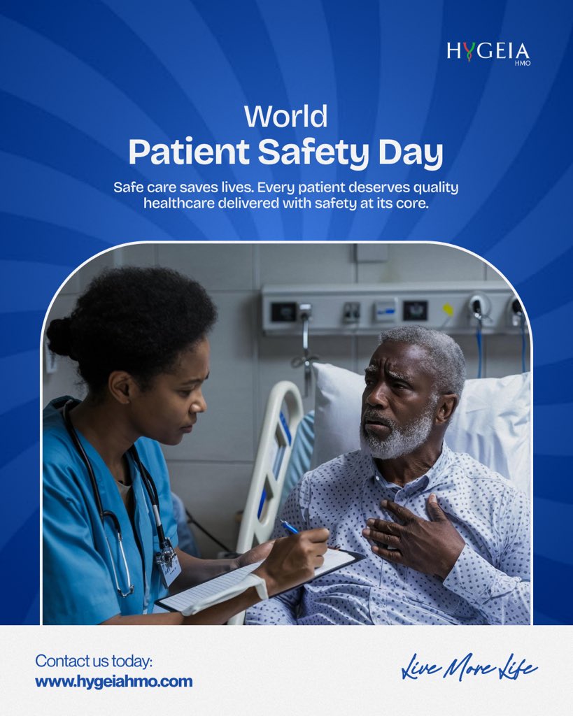 HygeiaHMO_'s tweet photo. Patient safety is a shared responsibility. Together we can help create safer healthcare experiences for everyone. #worldpatientsafetyday #patientsafety #qualityhealthcare #hygeiahmo https://t.co/bWCRguinwr