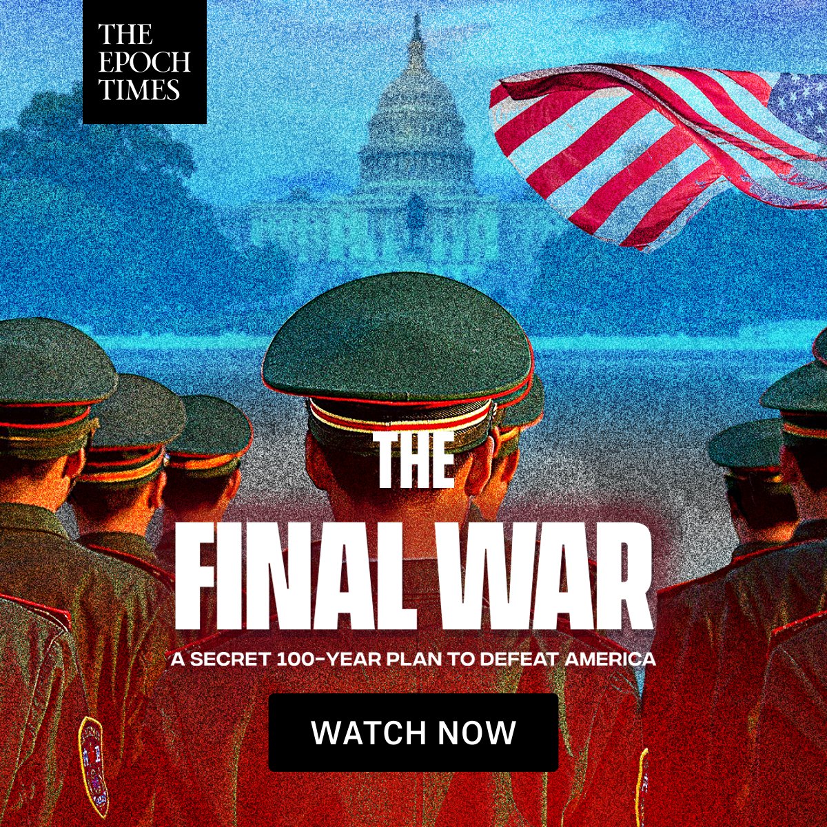 EpochTimes's tweet photo. More than 5 million people have watched “𝗧𝗵𝗲 𝗙𝗶𝗻𝗮𝗹 𝗪𝗮𝗿.” Now see it for yourself. 

This eye-opening documentary breaks down the long-running plan to weaken America from within — and what Americans can do to respond. Watch now on The Epoch Times.👇