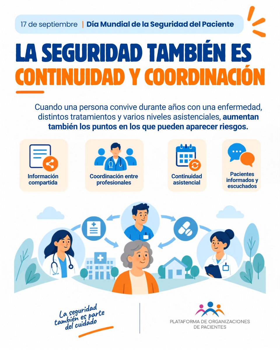 pacientesPOP's tweet photo. 🟠 17 de septiembre | Día Mundial de la Seguridad del Paciente

📢Este año pone el foco en algo que conocemos muy bien: la seguridad en la atención a las personas que conviven con enfermedades crónicas a lo largo de toda su vida

🔗 @opsoms 
 https://t.co/T5f2paOO2t https://t.co/uSEZis81Nc