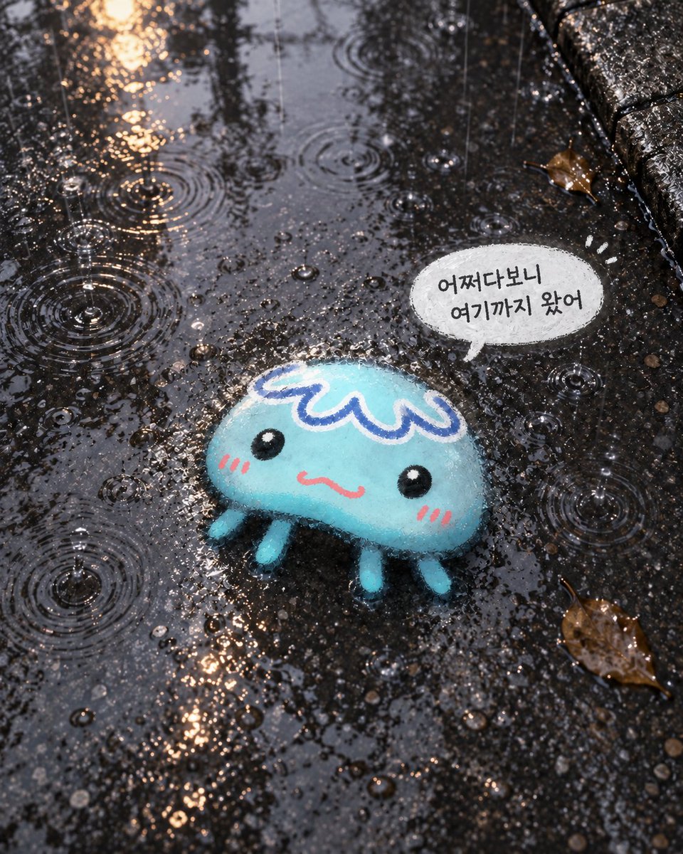 ECLAN_off's tweet photo. 어쩌다보니 여기까지 왔어 ☔
비 오는 날에도, 작고 귀엽게 떠다니는 중.

#ECLAN #해파리캐릭터 #비오는날 #감성일러스트 #캐릭터아트 https://t.co/sV2yv7SybL