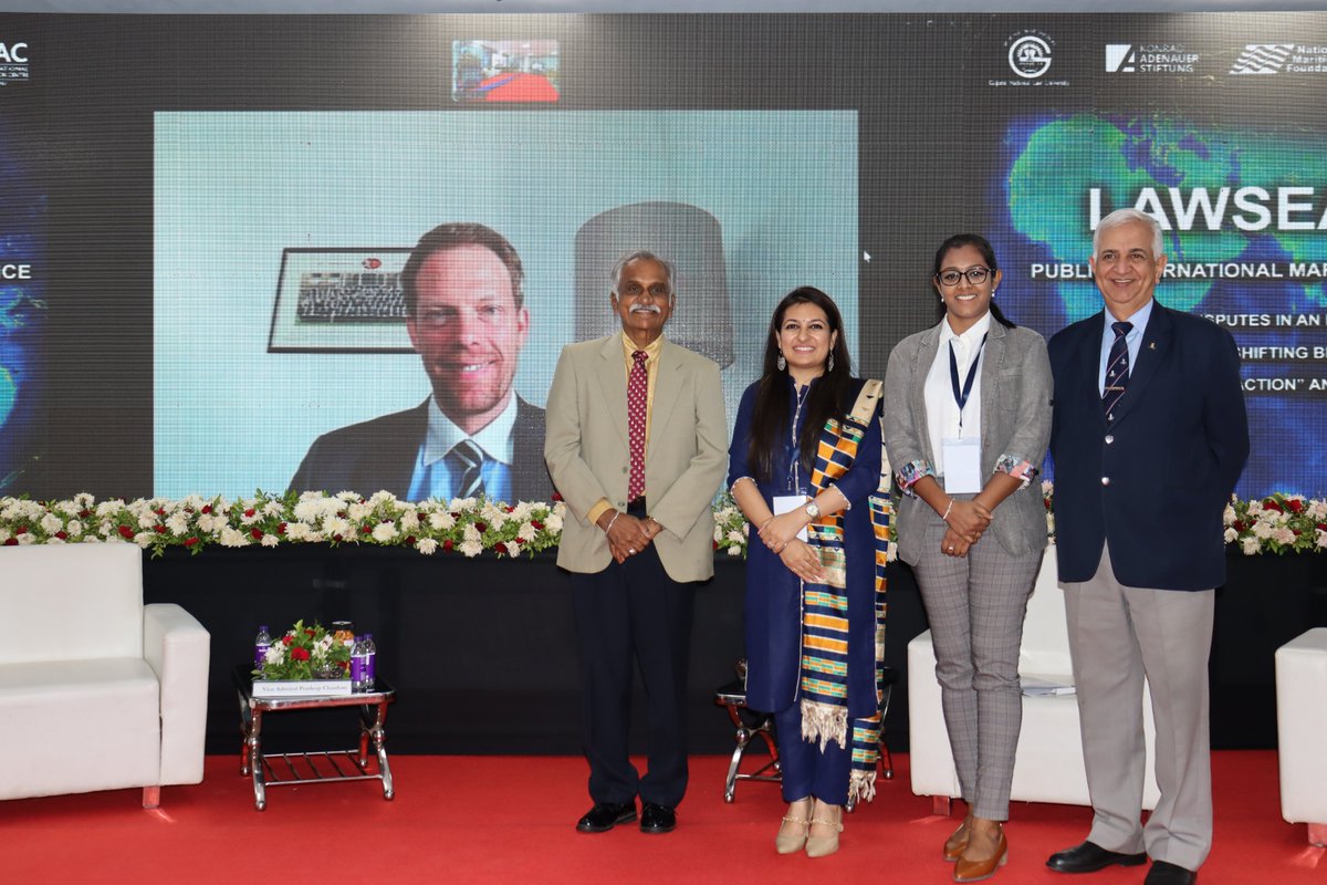 nmfindia's tweet photo. Professional Session Five of #LAWSEA2026 concluded with a Felicitation Ceremony, with Ms Simran Dhingra, Head of International Cooperation, Konrad-Adenauer-Stiftung, India Office, felicitating the speakers and moderator of the session — Vice Admiral Pradeep Chauhan (Retd), Commodore Seshadri Vasan (Retd), and Ms Raaga Manjari. A fitting close to a session that explored lawfare, narrative and strategy in maritime disputes.

#LAWSEA2026 #Lawfare #NationalMaritimeFoundation #KonradAdenauerStiftung